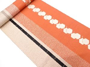 アンティーク　縞に亀甲模様織り出し　八寸帯地反物